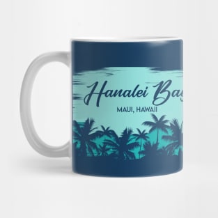 Hanalei Bay Maui, Hawaii Retro Beach Landscape with Palm Trees Mug